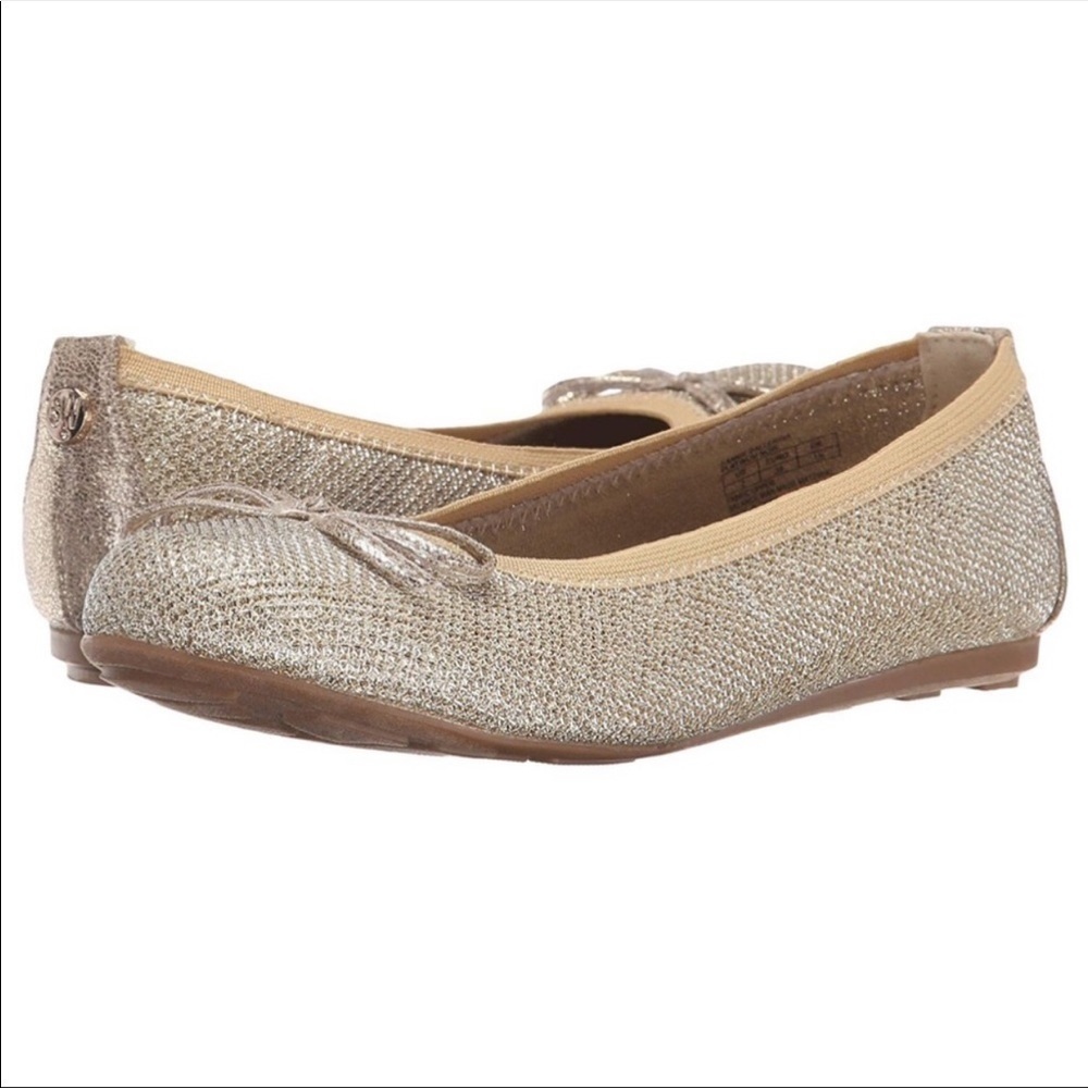 Stuart Weitzman Fannie Gold Bow Ballerina Flats